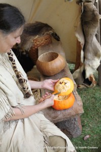 Preparing the slices of squash