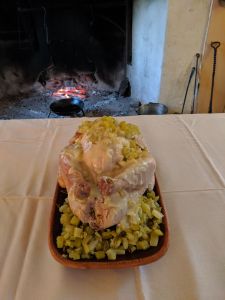 The stewed turkey served with celery sauce.
