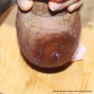 For the receipt (recipe), "To make Essence of Ham" after taking off the Fat of a Ham and cutting Slices, beat them well.