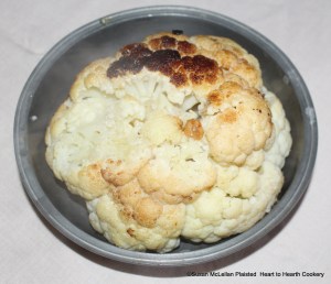 The receipt (recipe) "Cauliflowers dressed the Spanish Way" required the cauliflower to be boiled, drained, fried and finally stewed with sweet oil, garlic, pepper, salt, and vinegar.  