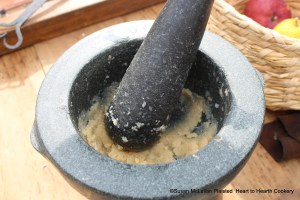 Just as the apples boiled tender were stomped very fine for the receipt (recipe) "Past of Oringes: My Lady Howe's Receipt", the orange peel is boiled until very tender and the bitterness almost gone and then stomp them very fine in a mortar.