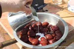 For the receipt (recipe), "Plum Tarts-My Lady Sheldons Receipt", slit the quart of plums then take half a pint of cream and put it in a skillet with the plums.