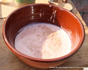 After the slit preserved whole plums have been boiled with cream for the receipt (recipe) "Plum Tarts-my Lady Sheldons Receipt", it is strained through a sieve and pictured is what came through the sieve.