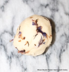 Once the sugar, gum-dragon and beat borage are mixed into a paste for the receipt (recipe) " Past of Burage: Mrs Whiteheads" roll it in balls.  