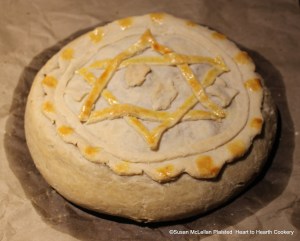 After the design and egg yolk was applied to the fine paste lid for the coffin, "To make a Cherry Tart",  the receipt (recipe) was baked.  