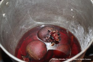 After harvesting the beets for the receipt (recipe) "To make Crimson Biscuit of Red Beet-Roots", boil them tender with the peel on.