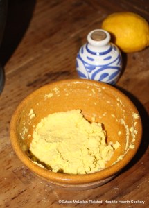 The next step after adding the fine sugar for the receipt (recipe) "To make Crimson Biscuit of Red Beet-Roots" is to make some Butter of the Yolks of hard Eggs.  I used three hard boiled egg yolks and mashed them until their appearance looked like butter.