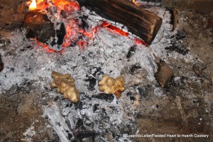 Sunchokes (Jerusalem artichokes) baked in their skins in embers become very similar to a potato baked with a mild taste of artichoke hearts.