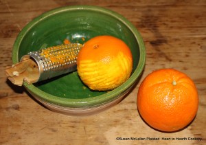 The first step in the preparation of the receipt (recipe) "To make Orange Jelly" is to grate the rind of 2 China oranges.  This type of orange was a staple in English cookery by the 18th century having first been introduced to the country from China by the East India Company in the beginning of the 17th  century.