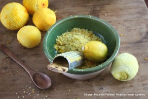 After two China oranges and two Seville oranges have been grated for the receipt (recipe) "To make Orange Jelly" grate the rind of two lemons.