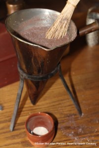 A quarter of a pound of sugar and half a quarter of an ounce fine Flour (as pictured) was added to the quart of water and quarter of a pound of chocolate for the receipt (recipe) To make Chocolate with Water.