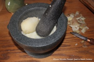 After the potatoes were roasted and peeled for the receipt (recipe) To make Potato-Pudding: Another Way, then beat them in a Mortar.