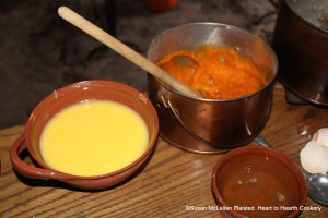 Temper the whisked six egg yolks with some of the boiled milk with butter before adding it to the pumpkin boiled in water to a marmalade for the receipt (recipe) Pompkin Soup.