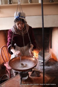 With each charge (ladle of sugar syrup) another coating of sugar is added to the anise seeds for the receipt (recipe) Anise Comfits.  The anise seeds with seven coats of sugar are gathered in the center of my comfit pan and the eighth charge is added.