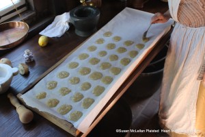 After all the ingredients have been mixed together for the receipt (recipe) To make Biscuits of Potatoes then make it into Cakes.  Even though the name of the receipt is Biscuits the term cakes is used in the body of the instructions.  The biscuits are placed on white paper on a bake oven drying rack.