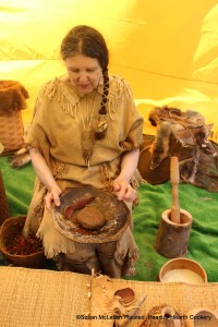 The sunchoke bread prepared from pounded, dried sunchokes and water is now ready to be cooked at the fire either in what is known as clean ash or on a hot rock.