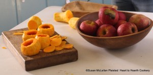 For the 1670 receipt (recipe) To make a Pompion Pie, both small pompions (pumpkins) and apples are ingredients. First take a Pompion, pare it, and cut it in thin slices.