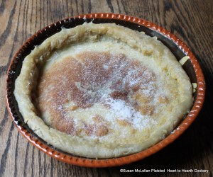After the Lemon Tart is removed from the bake kettle, the manuscript receipt (recipe) states to grate sugar over it.  Sugar was purchased in a hard conical loaf that could be grated.
