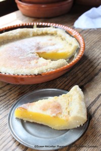 This picture of the final product from the manuscript receipt (recipe) for Lemon Tart as it is served shows the beautiful yellow color from the yolks of 12 eggs.