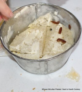 After a layer of slices of white bread with dates and raisins have been laid in the bottom of a dish for the receipt (recipe) To make a White Pot lay on another Layer of Bread, Fruit & till the Dish is full.