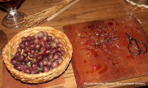 The first step in preparing the receipt (recipe) A Goose Bery Pudding is to top and tail the gooseberries.  I used scissors to top and tail each berry.