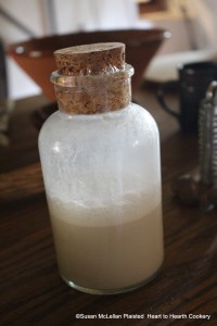 After the milk had been warmed for the receipt (recipe) To make Wigs half a pint of new ale yeast and the warmed milk were added to the flour with rubbed in butter.  Ale yeast (barm) was produced  during the fermentation process of ale.  Barm was used in liquid form and was a leavening for baked products until the mid-1800's.