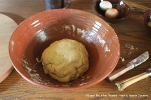 After the warm milk and ale yeast (barm) were added to the flour and butter for the receipt (recipe) To make Wigs make it into a light paste.