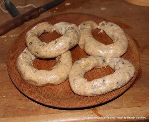 After the guts have been filled loosely with the receipt (recipe) To make a pudding of French Barley, the puddings are closed by tying the two ends of the guts together.  Loosely filling the guts and pricking small pin size holes in the guts will prevent the swelling of the mixture inside from bursting the puddings.