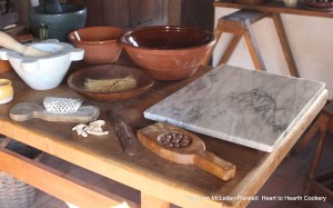 Pictured is the table as I am preparing to make the 17th century receipt (recipe) To make White Gingerbread.