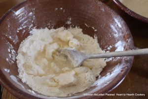 After one pound of sugar and a pound of flour have been added to the pound of butter for the receipt (recipe) Whafles add one glass rose water.