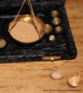 After the Ceylon cinnamon was beaten and weighed for the receipt (recipe) To make Chocolate, a qtre of oz nutmeg was grated.  Myristica fragrans (nutmeg) is from the seed in the fruit of a tropical evergreen tree.  The fruit on the tree has the appearance similar to an apricot.  After the fruit is harvested and eaten, the seed is dried in the sun gradually and it shrinks from its hard shell.  