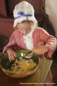 The next ingredient for the manuscript receipt (recipe) of Jane Paxsen Parry, Gingerbread was the sugar.  My granddaughter is creaming in two ounces of sugar as she is making half the receipt.  The full receipt was for 1/2 lb of butter.