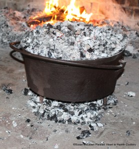 The receipt (recipe) To make the Orange pudding was baked in my original bake kettle.  Note the shape of the ears and detachable bail which are characteristic of the 18th century kettle.