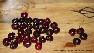 After the sugar is melted in the red sirup for the receipt (recipe) To preserve Cherries cut the stalkes off the Cherries something short and crosse them one by one with a sharp knife on the end.