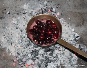 After the stalks have been cut short on the cherries for the receipt (recipe) To preserve Cherries then put the Cherries into the red liquor, and make them boile as fast as they can, until they rise up frothie, then take them off the fire and scum them.
