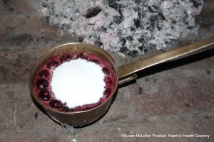 After the second part of the sugar has been added, boiled and scummed for the receipt (recipe) To preserve Cherries then put in the third part of Sugar & yet againe, set it over the fire, and when it riseth up frothie, take it off and scum it very cleane.