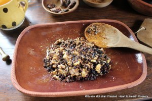 After the cinnamon has been added to the layers of marrow, dates, prunes, currants, yolks of eggs, and sugar for the receipt (recipe) Another Forc't Dish mingle all together in the platter.