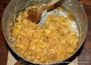 Once all the sugar has been added for the receipt (recipe) White Marmalade boil till enough.  The word "enough" is frequently used in 18th century receipts and that requires experience with receipts and use of all senses.