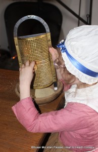 After the eggs and whites have been beat and strained into the curd for the receipt (recipe) To make Pretty Little Cheesecurd Pudding add a Penny Role grated and mix all  ingredients together.