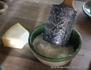 The first step for the receipt (recipe) A made dish of Parmizant is to take a Grater, and grate half a pound of Parmizant.  Parmesan is a hard cheese with origins in Italy.