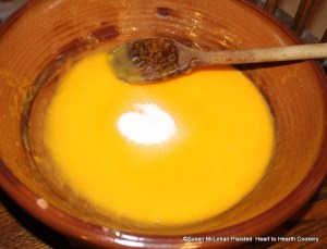 After the stewed apricots have been rubbed through a sieve for the receipt (recipe) Apricot Puffs sweeten them with sugar.