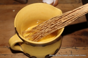 The first step in the preparation of the receipt (recipe) To make little plum puddings: My Lady How's Receipt is to beat 2 eggs well.