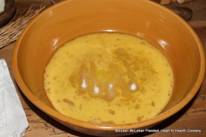 After beating two eggs well for the receipt (recipe) To make little plum puddings: My Lady How's Receipt add some suger and rosewater.