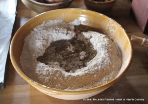 The coffin for the receipt (recipe) To make a Potato Pye was made by bringing a mixture of water, lard and butter to a boil and then adding it gradually to a bowl of coarse rye and wheat flour mixed until the proper consistency for using the coffin former. Coffins were essentially baking cases of raised, hot water paste and used as a container in the bake oven.