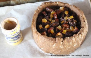 After the quartered dates have been added to the coffin for the receipt (recipe) To make a Potato Pye add...Oranado. Spelling is very inconsistent in 17th century receipts as the term is typically spelled orangado or orangeado. My gally pot contains my candied orange peel-oranado.