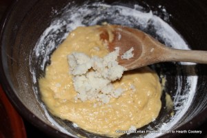 After the grated nutmeg and ginger have been added to the beaten eggs and sugar for the receipt (recipe) Skirret Fritters add the skirret pulp that was beater very fine and put through a sieve.