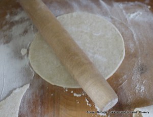 For the crust included in the receipt (recipe) Snow-balls put a quarter pound of butter into some water; when it boils, pour in on one pound of flower, with what hot water will make it into a good paste; work it well.  This crust will be used to encase the apples.