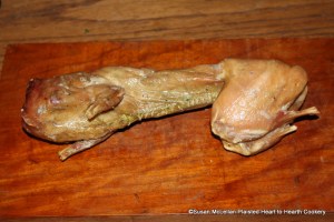 The receipt (recipe) To Roast a Rabbit states to roast it until it is a fine light brown.  When the rabbit was done and a fine light brown it was removed from the spit.