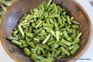 In the receipt (recipe) A Ragoo of Asparagus the term used for asparagus is grass which is common for 18th century receipts.  The receipt starts: Scrape a hundred grass very clean and throw it into cold water, when you have scraped all, cut as far as it is green, about an inch long.