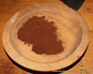 After the roasted coffee berries have been ground with a Turkish grinder for the receipt (recipe) To make the drink that is now much used called coffee it is then fit for use.  The Turkish grinder gives an excellent fine grind.
